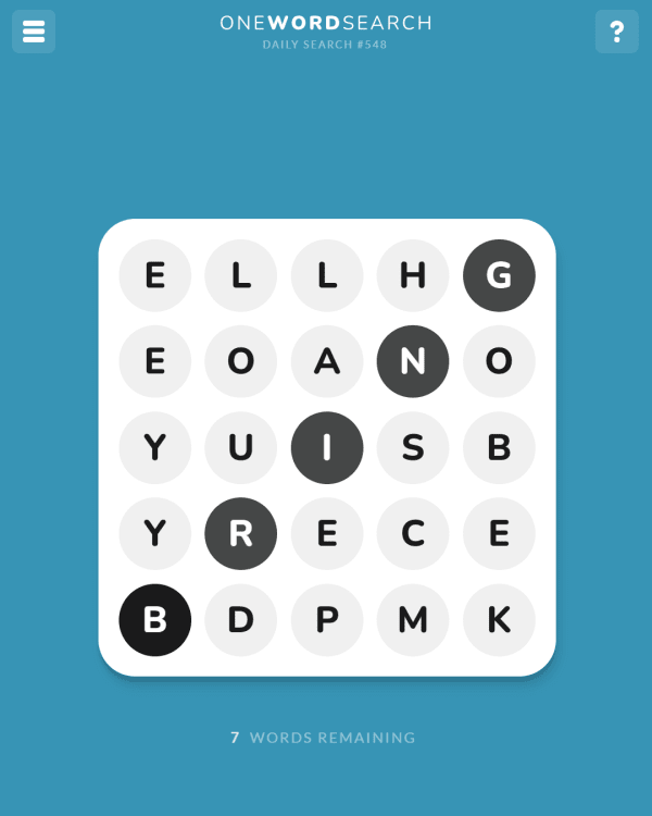Screenshot of One Word Search, a daily word game