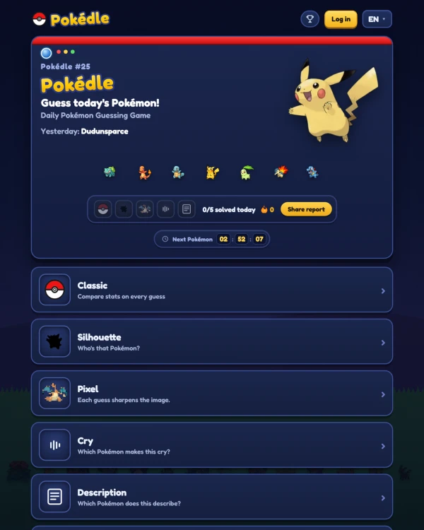 Screenshot of Pokedle, a daily fandom game