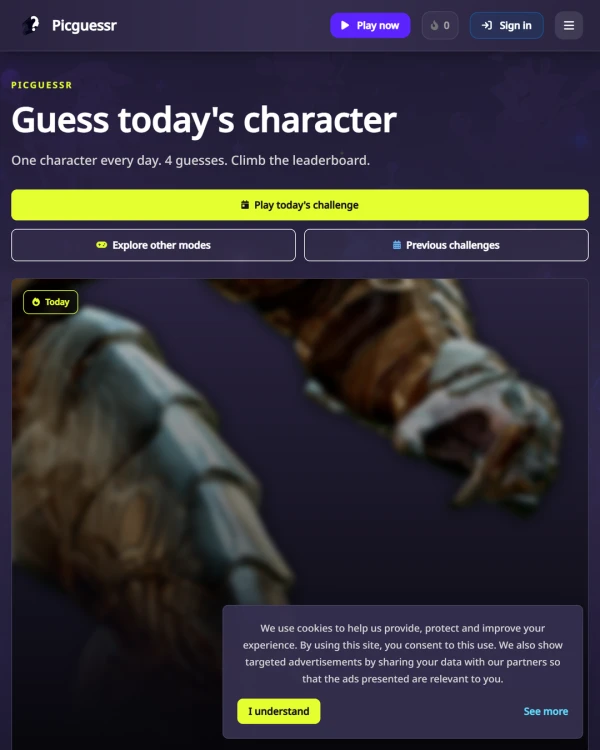 Screenshot of Picguessr, a daily fandom game