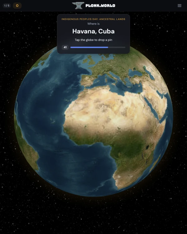 Screenshot of Plonk, a daily geography game