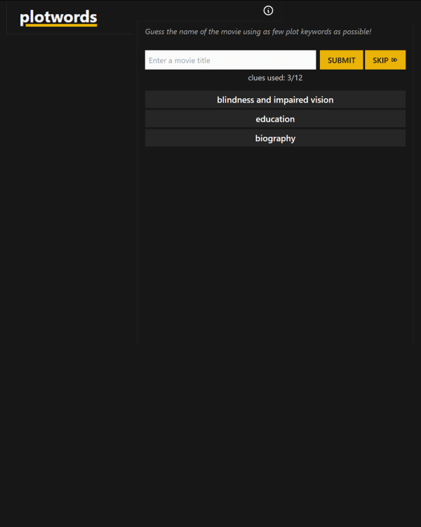 Screenshot of Plotwords, a daily pop culture game