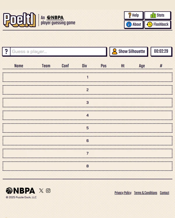 Screenshot of Poeltl, a daily sports game