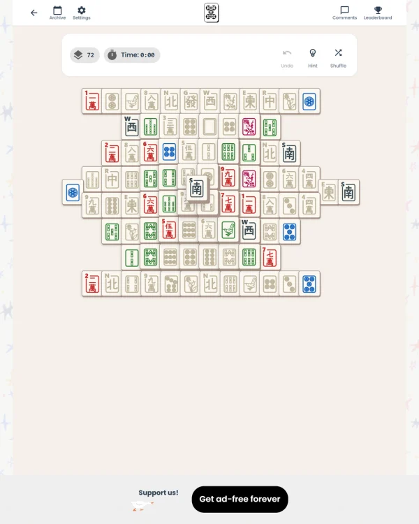 Screenshot of Ponder Club Mahjong Solitaire, a daily visual game