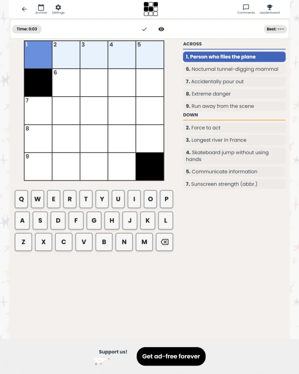 Screenshot of Ponder Club Mini 5x5, a daily word game
