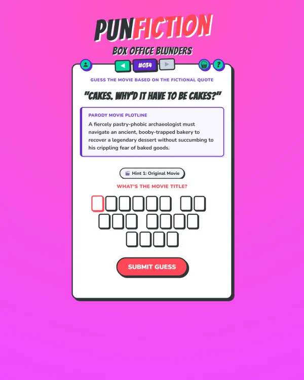 Screenshot of PunFiction: Box Office Blunders, a daily pop culture game