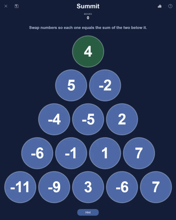 Screenshot of Summit, a daily math game