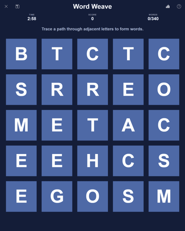 Screenshot of PuzzleLab Word Weave, a daily word game