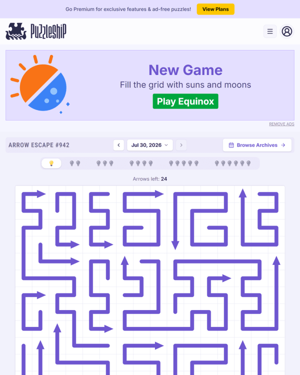 Screenshot of Puzzleship Arrow Escape, a daily logic game
