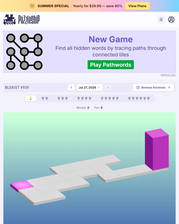 Screenshot of Puzzleship Bloxist, a daily logic game