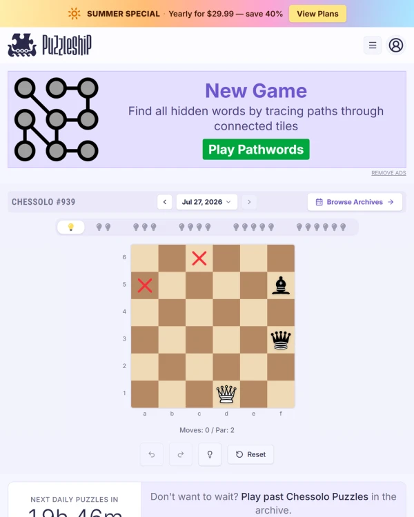 Screenshot of Puzzleship Chessolo, a daily logic game
