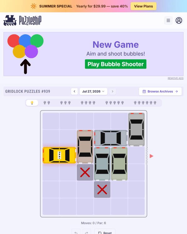 Screenshot of Puzzleship Gridlock Puzzles, a daily logic game