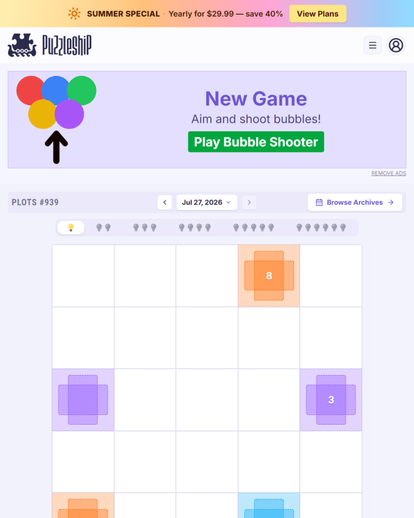 Screenshot of Puzzleship Plots, a daily logic game