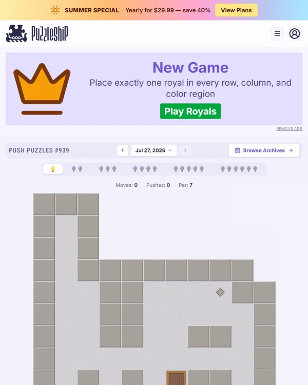 Screenshot of Puzzleship Push Puzzles, a daily logic game
