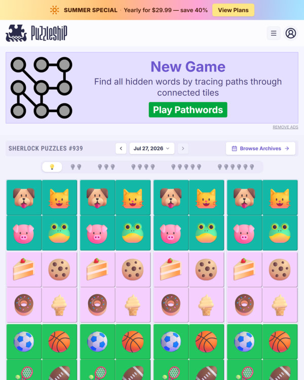 Screenshot of Puzzleship Sherlock Puzzles, a daily logic game