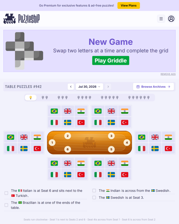 Screenshot of Puzzleship Table Puzzles, a daily logic game