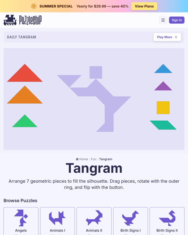 Screenshot of Puzzleship Tangram, a daily visual game