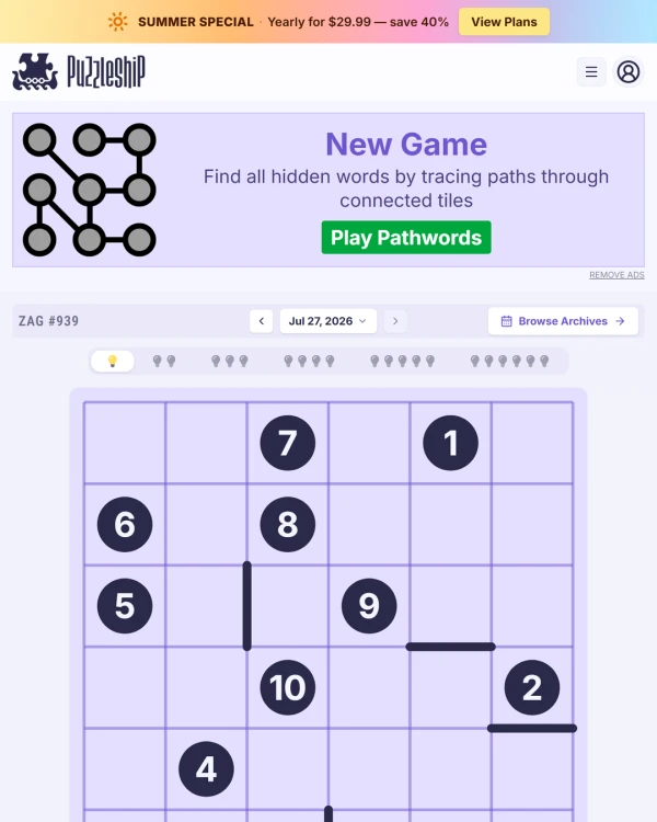 Screenshot of Puzzleship Zag, a daily visual game