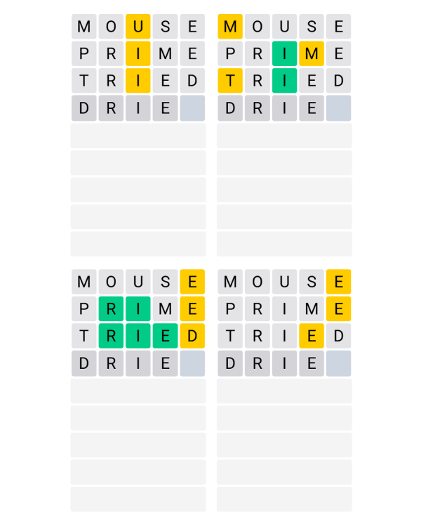Screenshot of Quordle, a daily word game