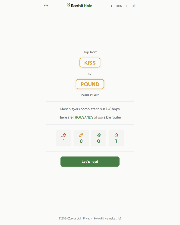 Screenshot of Rabbit Hole, a daily word game