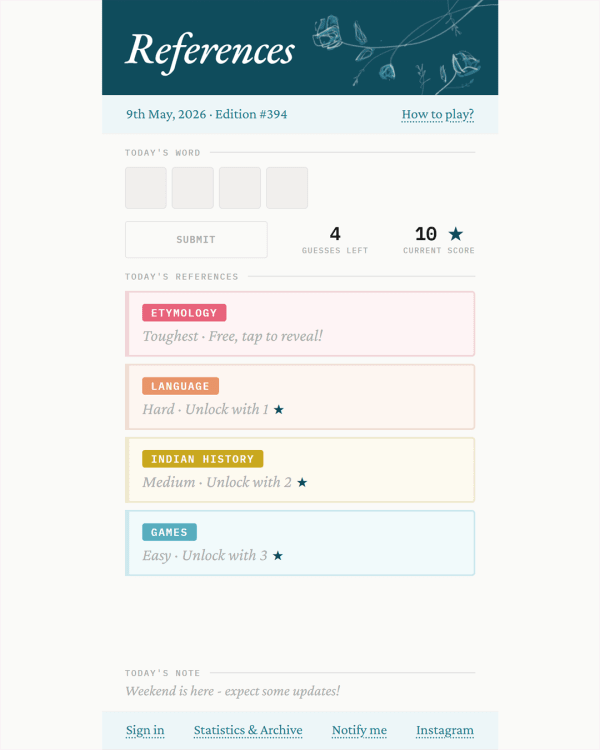 Screenshot of References, a daily word game