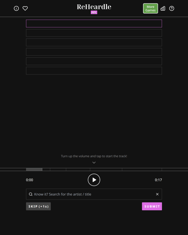 Screenshot of ReHeardle 80s, a daily music game