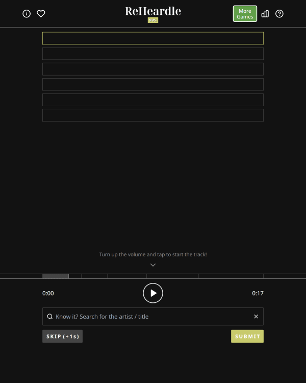 Screenshot of ReHeardle 90s, a daily music game