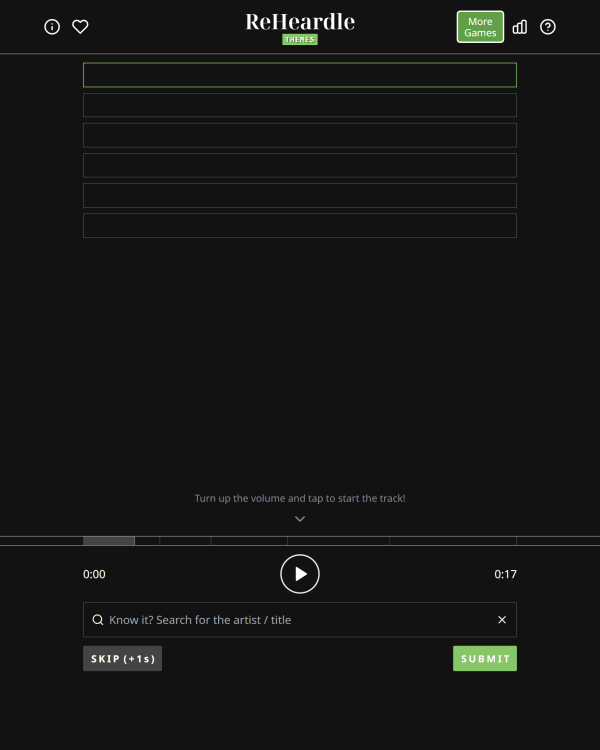 Screenshot of ReHeardle Themes, a daily music game