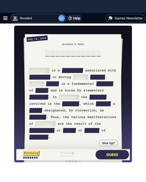 Screenshot of Revealed, a daily trivia game