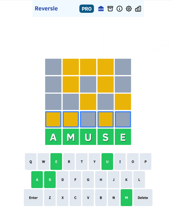 Screenshot of Reversle, a daily word game