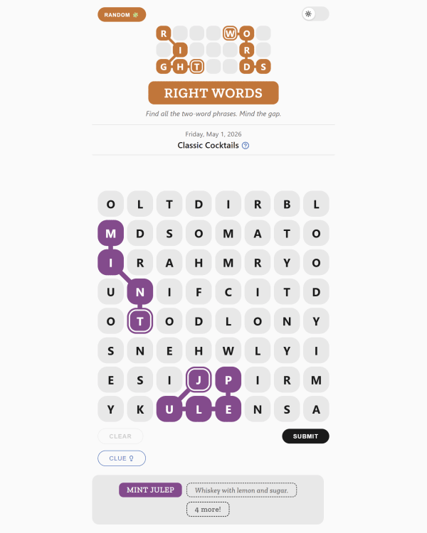 Screenshot of Right Words, a word game