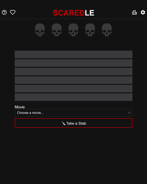 Screenshot of Scaredle, a daily pop culture game