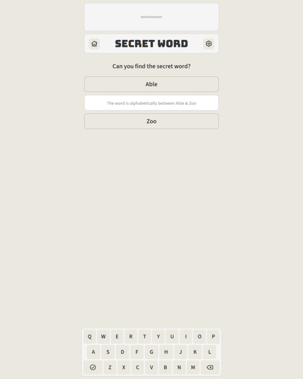 Screenshot of Secret Word, a daily word game