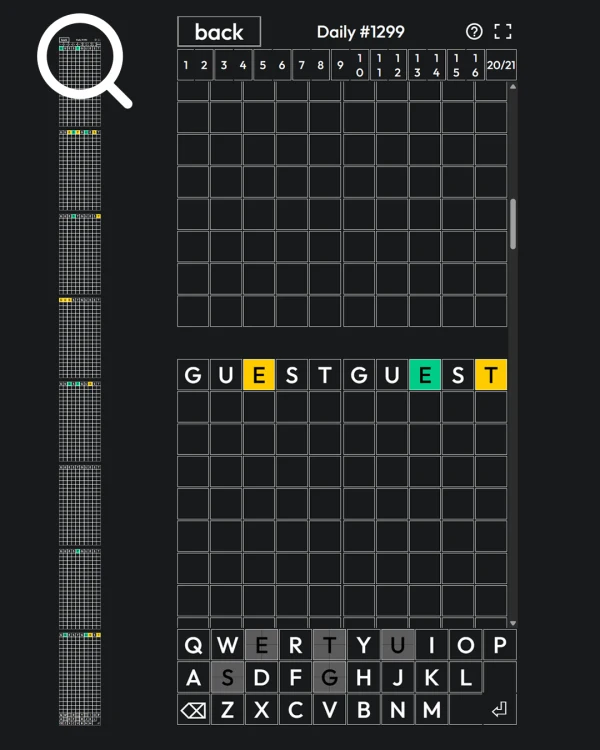 Screenshot of Sedecordle, a daily word game