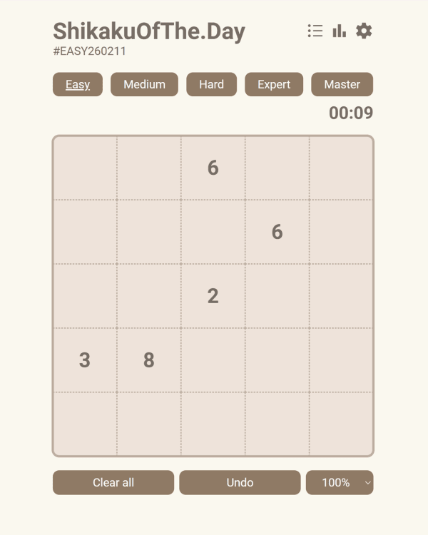 Screenshot of Shikaku of the day, a daily logic game