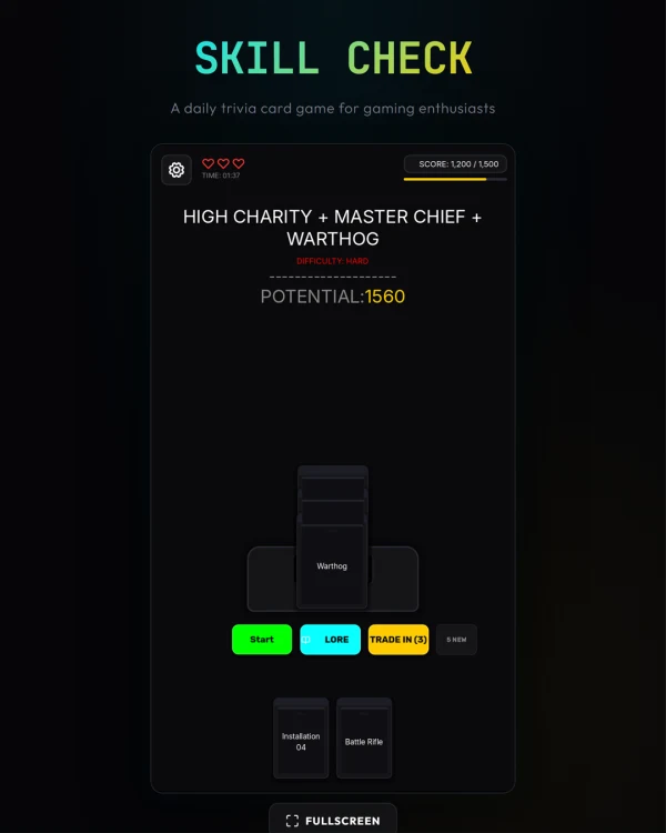 Screenshot of Skill Check, a daily fandom game