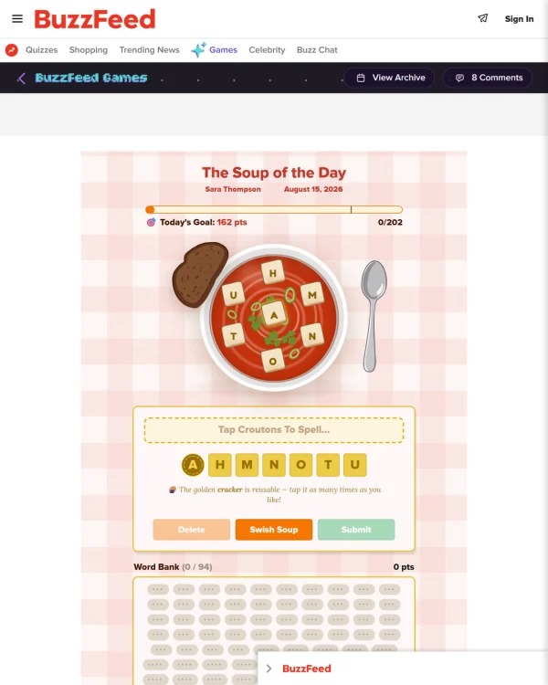 Screenshot of Soup of the Day, a daily word game