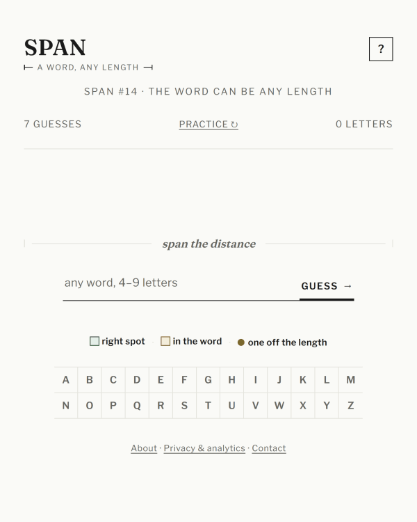 Screenshot of SPAN, a daily word game