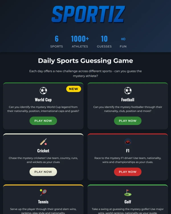 Screenshot of Sportiz, a daily sports game
