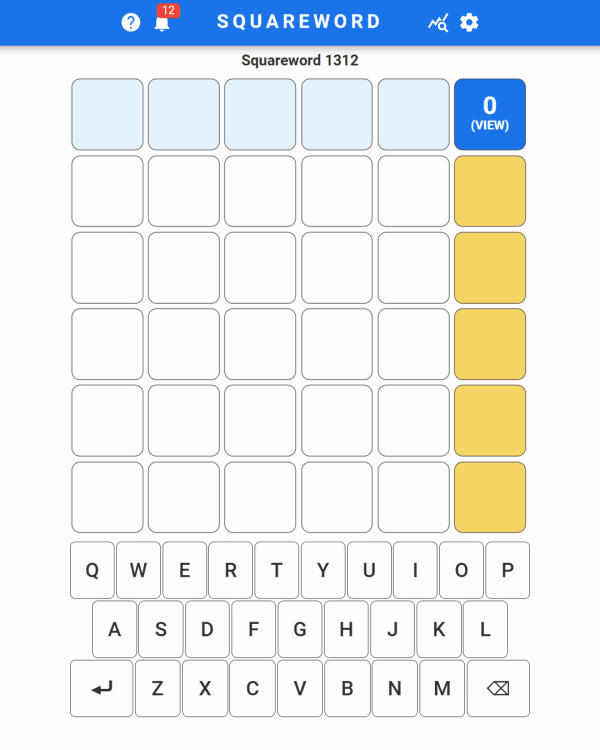 Screenshot of Squareword, a daily word game