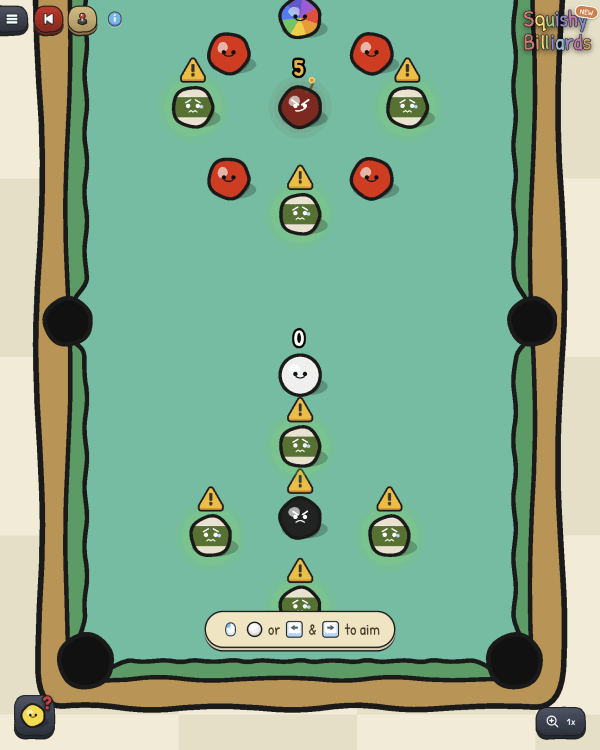 Screenshot of Squishy Billiards, a daily arcade-style game