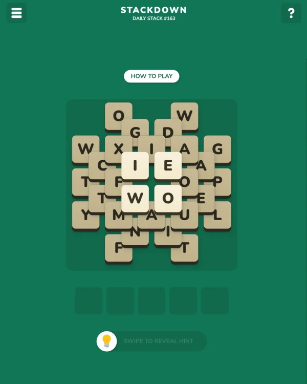 Screenshot of Stackdown, a daily word game