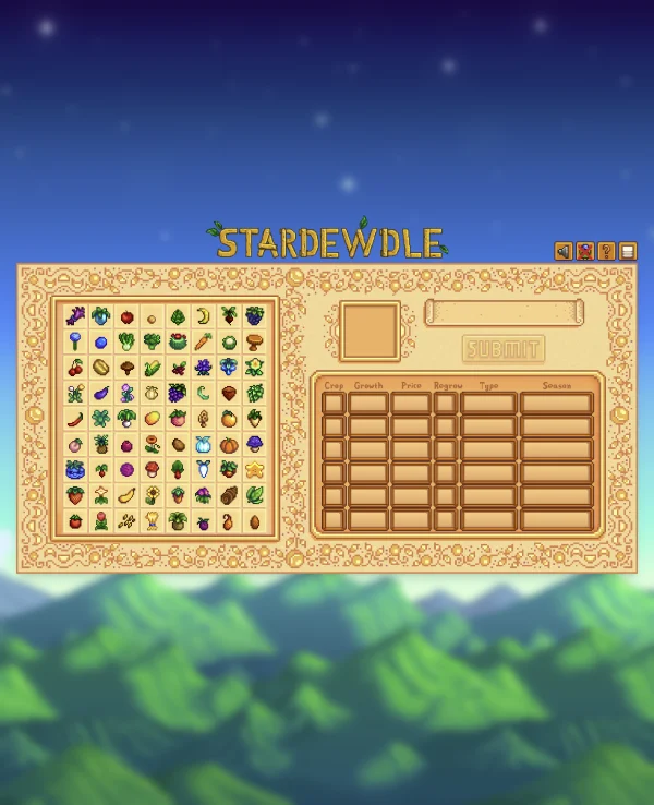 Screenshot of Stardewdle, a daily fandom game