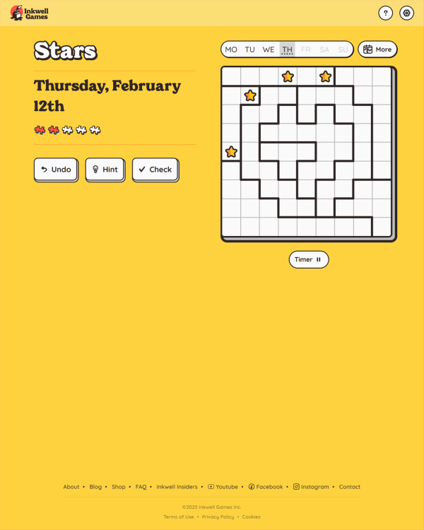 Screenshot of Stars, a daily logic game