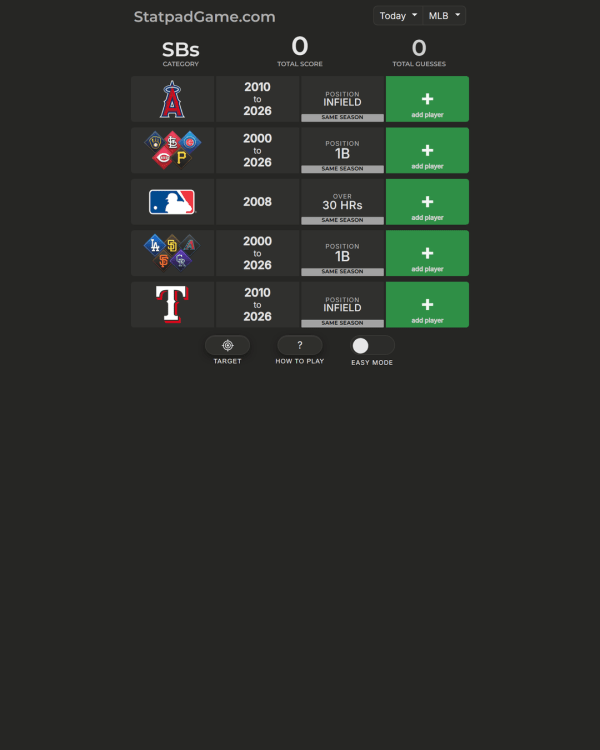 Screenshot of StatPad Game, a daily sports game
