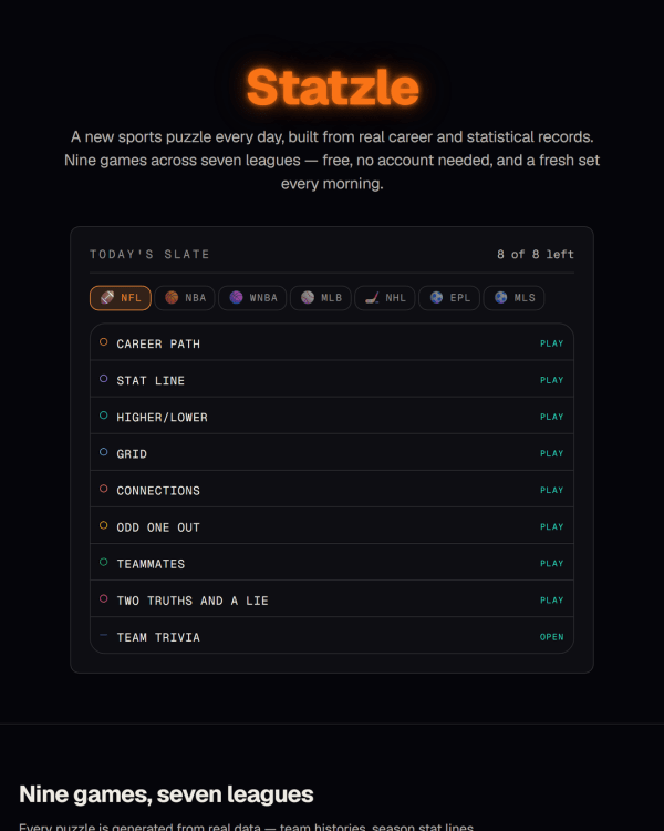 Screenshot of Statzle, a daily sports game
