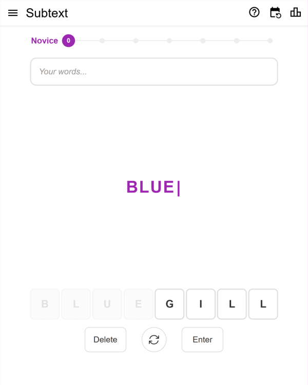 Screenshot of Subtext, a daily word game