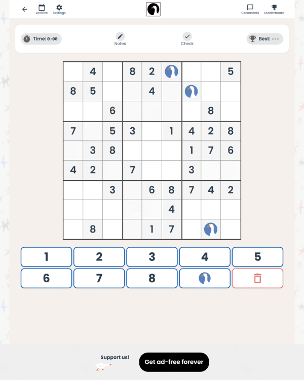 Screenshot of Sudogoose, a daily sudoku game