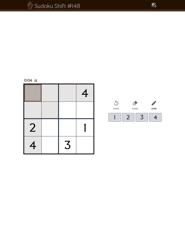 Screenshot of Sudoku Shift, a daily logic game