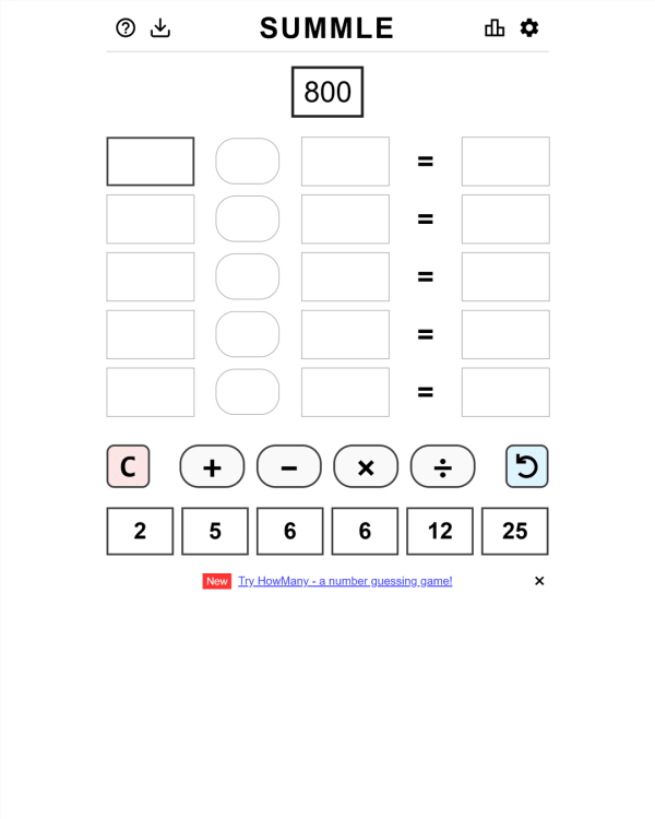 Screenshot of Summle, a daily math game