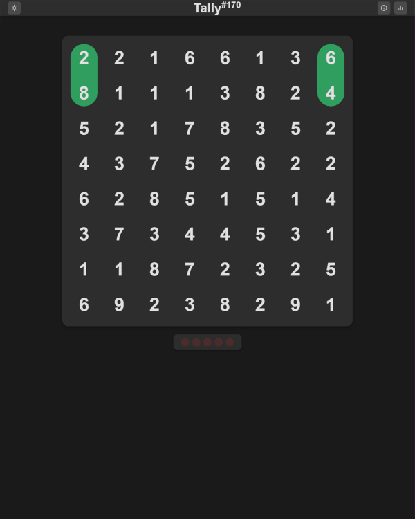 Screenshot of Tally, a daily math game
